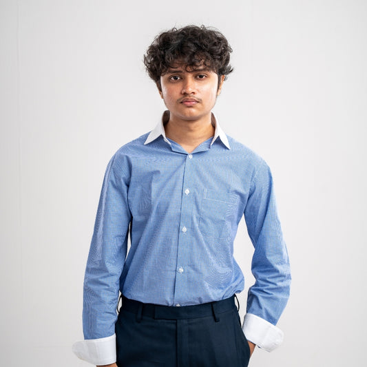 Premium White Collar Cuff Formal Shirt – Blue