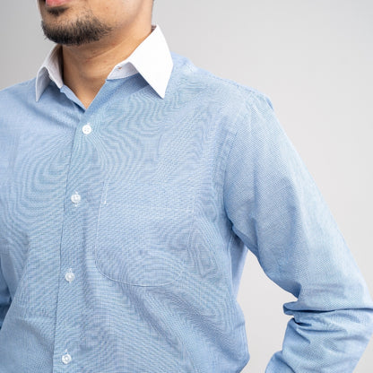 Premium White Collar Cuff Formal Shirt – Blue Box Striped