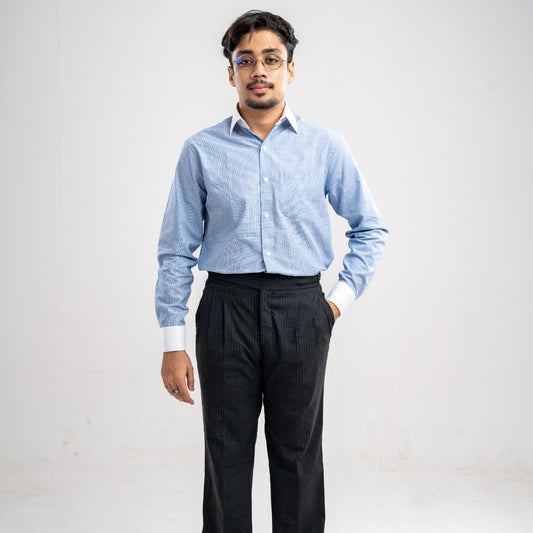 Premium White Collar Cuff Formal Shirt – Blue Box Striped