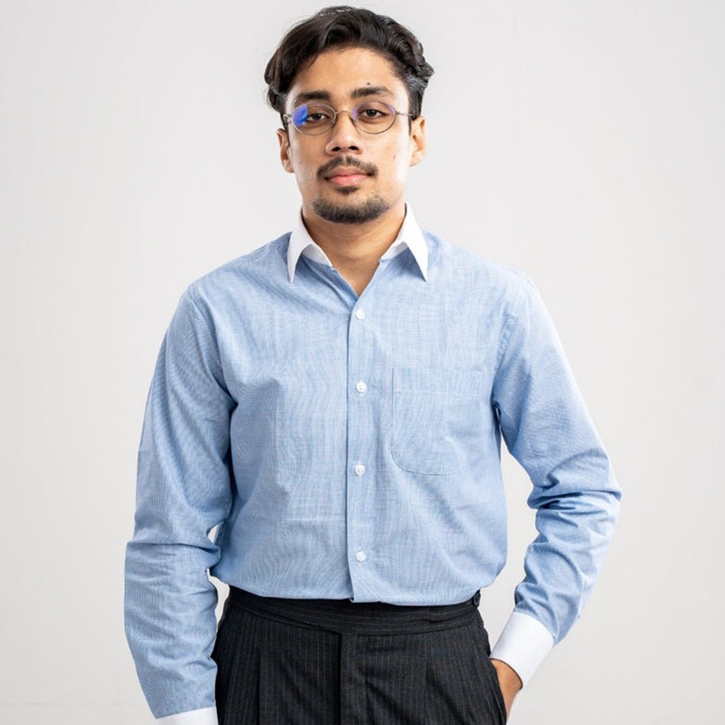 Premium White Collar Cuff Formal Shirt – Blue Box Striped